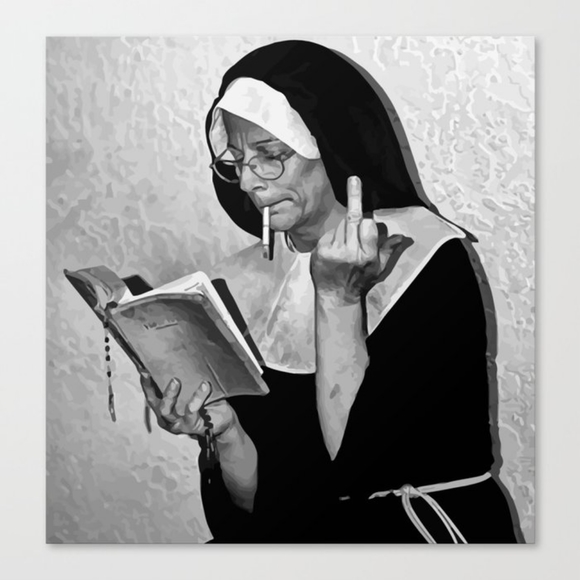Smoking Nun Middle Finger Photographic Art Print - Picture 1 of 1